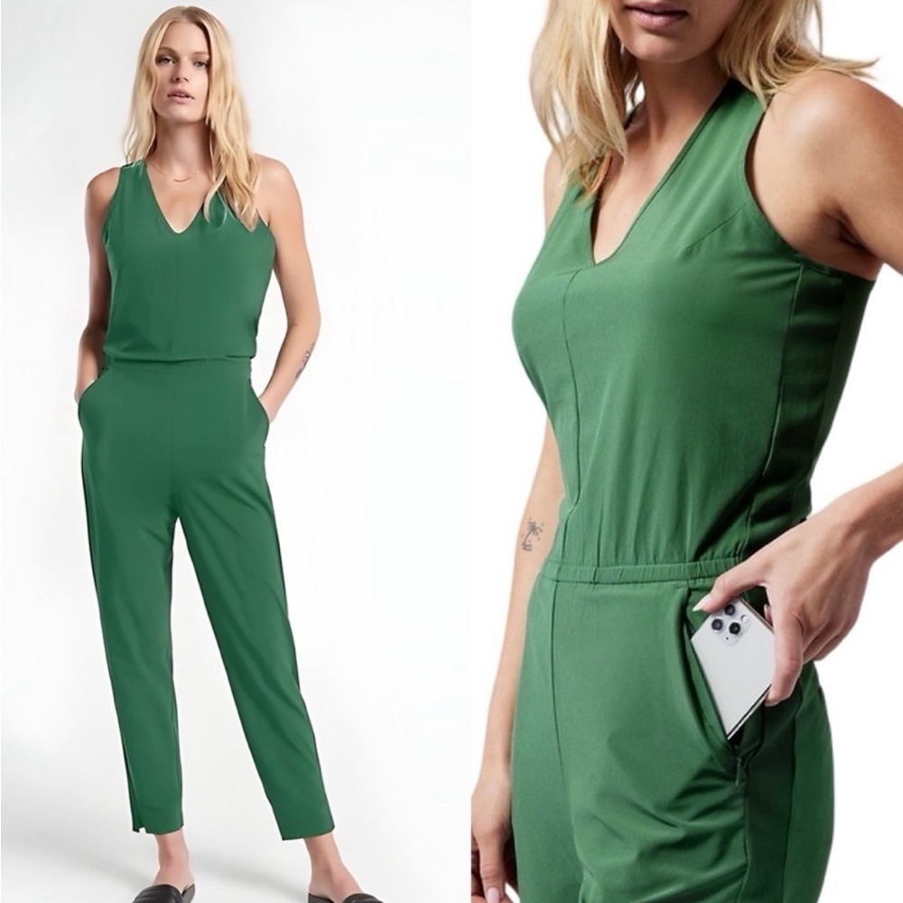 Athleta Brooklyn Utility Jumpsuit in Seaweed Green Size 6 Tall Sleeveless
Crop